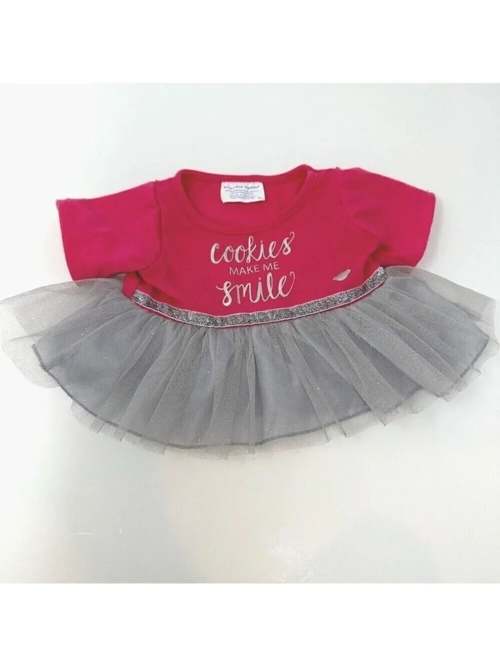 Build A Bear Pink Shirt Silver Tutu Dress Cookies Make Me Smile BAB Glittery